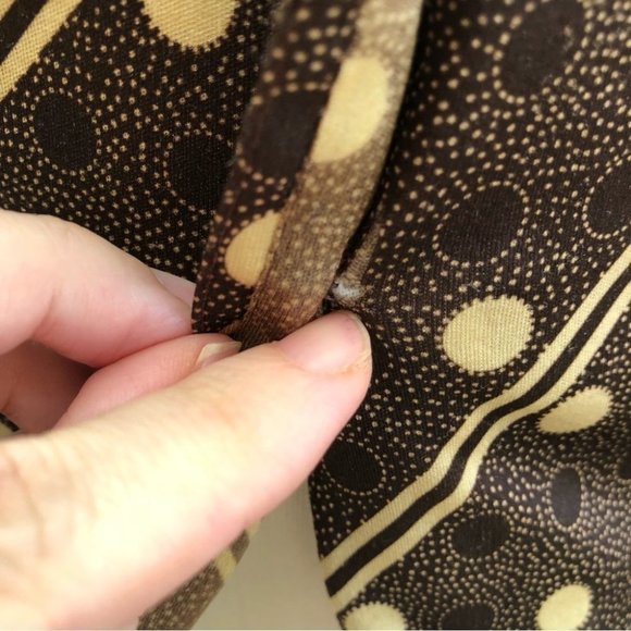 Vintage 70'S Hukapoo Disco style brown and crème polka dot and stripe shirt sz S - Picture 6 of 7